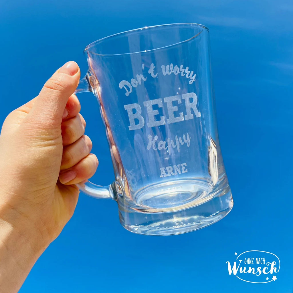Für Ihn - Don't Worry, Beer Happy - Personalisiertes Bierglas mit Gravur