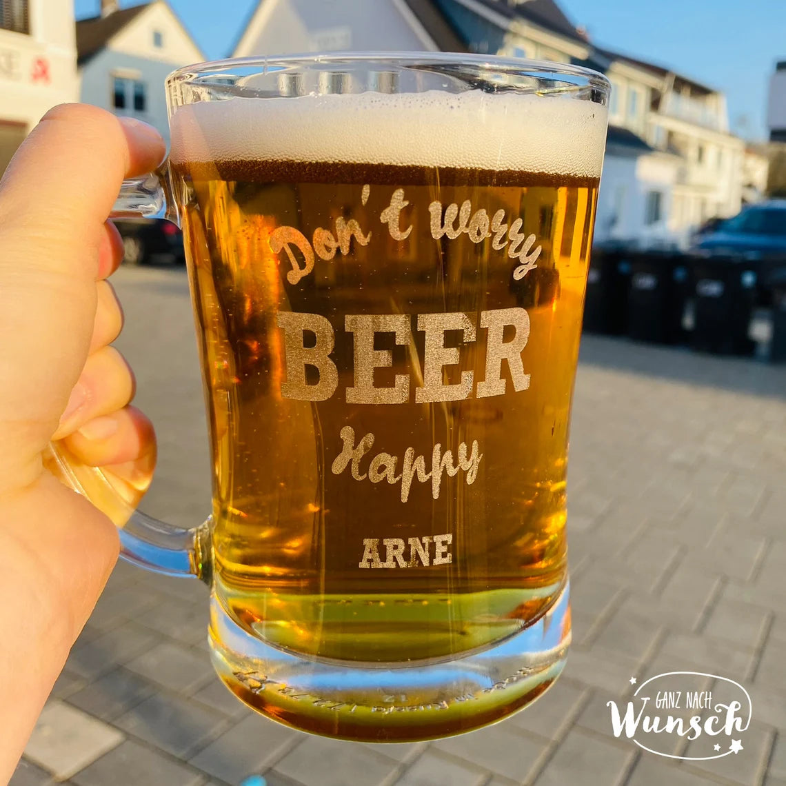 Für Ihn - Don't Worry, Beer Happy - Personalisiertes Bierglas mit Gravur