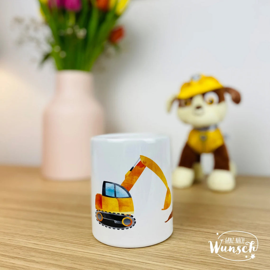 Personalisierte Spardose mit Namen und Bagger oder Feuerwehr | Geldgeschenk | Taufe | Geburtstag | Geburt | Gelddose | Geschenk zur Taufe