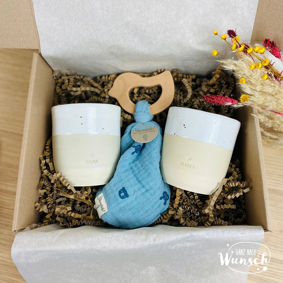 Geschenk zur Geburt | Geschenkset für Baby und Eltern | Baby-Willkommensbox | werdende Eltern | Babyparty | Geschenkbox | personalisiert