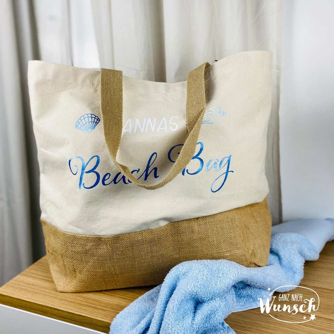 Strandtasche | XL | Tragetasche | große Tasche | Beach Bag | Jute Shopper | personalisiert | Urlaubstasche | Muttertag | Sommertasche