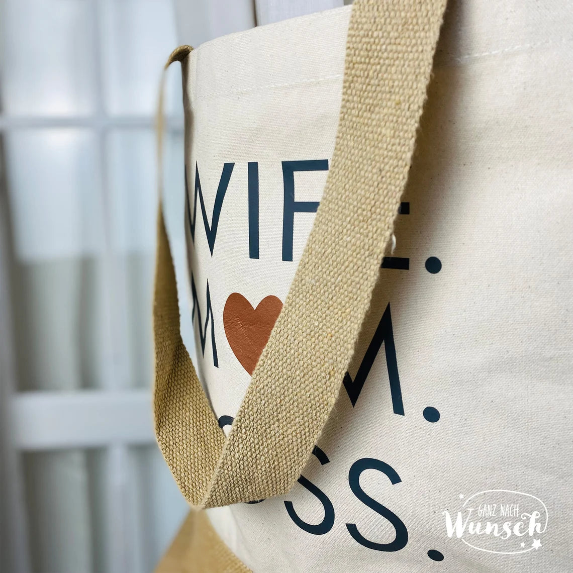 Strandtasche | Wife Mom Boss | XL | Tragetasche | große Tasche | Jute Shopper | Urlaubstasche | Muttertag | Sommertasche | Geschenk für Mama