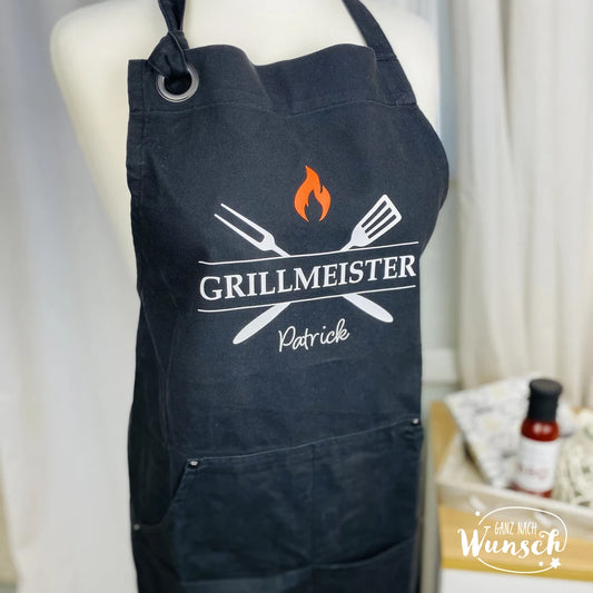 Personalisierte Schürze | Kochschürze | Geschenk zum Geburtstag | Vatertag | Geschenk für Papa, Opa, Patenonkel | Grillmeister Schürze |