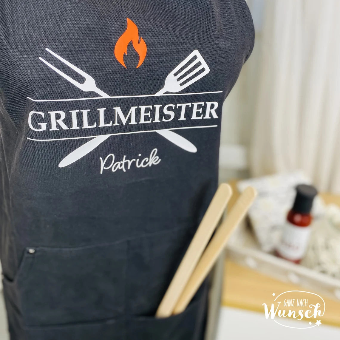 Personalisierte Schürze | Kochschürze | Geschenk zum Geburtstag | Vatertag | Geschenk für Papa, Opa, Patenonkel | Grillmeister Schürze |