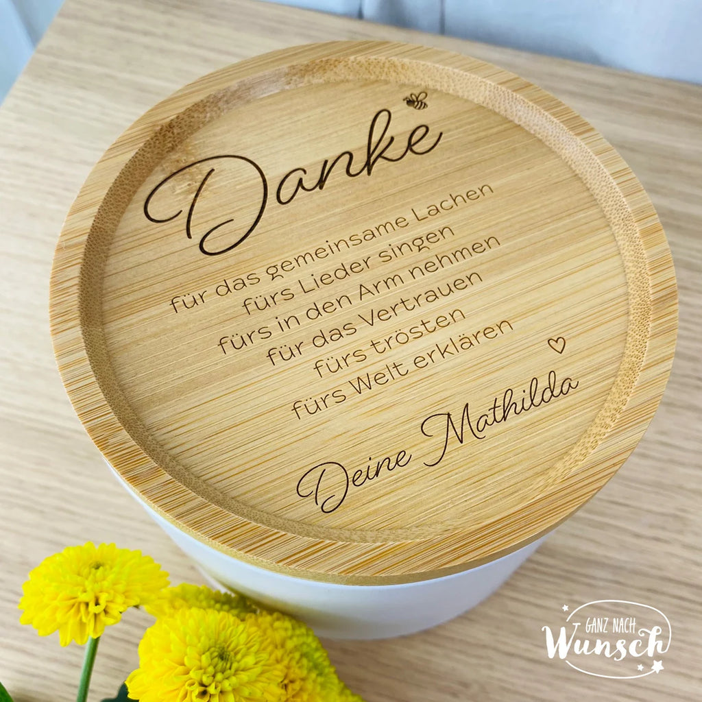 Geschenk zum Abschied Kita | Vorratsdose Metall | weiß | Keksdose | Erzieher Geschenk | Kekse | Bambusdeckel | Kindergarten abschied