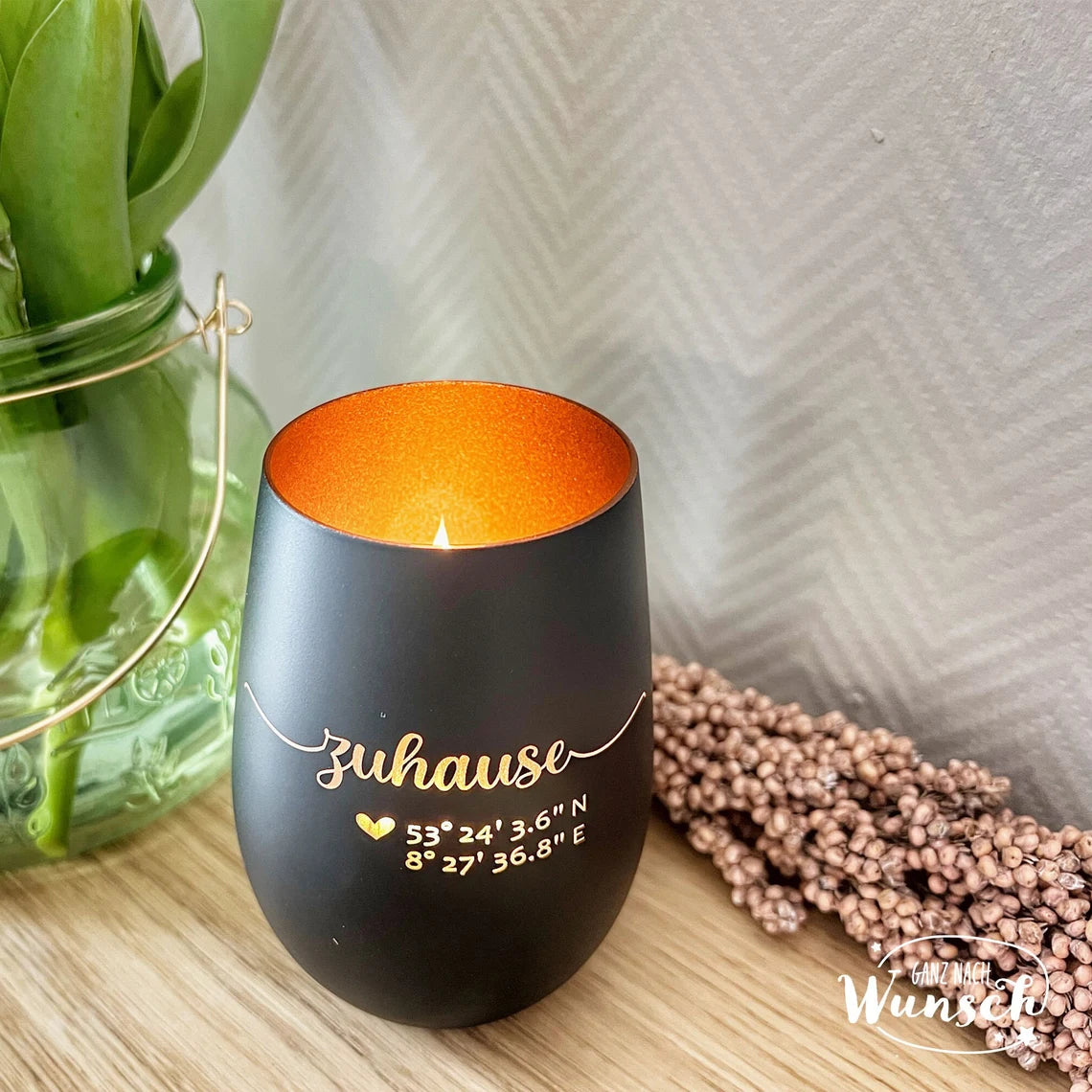 Windlicht | Koordinaten | personalisiert | Zuhause | Gravur | Kristallglas | Erinnerungslicht | Vase | Maritim | Maritimes Geschenk