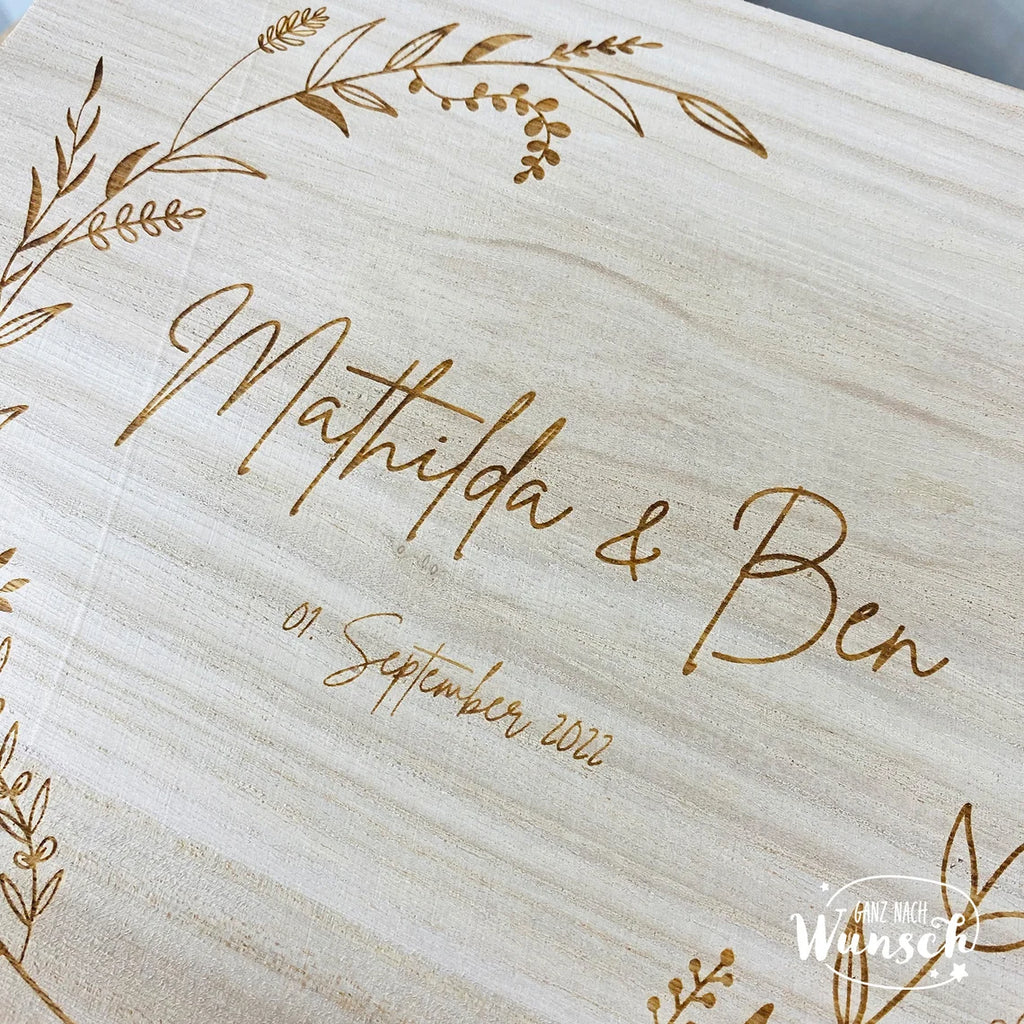 Erinnerungskiste zur Hochzeit | Personalisierte Erinnerungsbox | Holzkiste mit Gravur | Geschenk zur Hochzeit