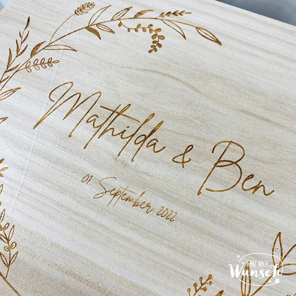 Erinnerungskiste zur Hochzeit | Personalisierte Erinnerungsbox | Holzkiste mit Gravur | Geschenk zur Hochzeit