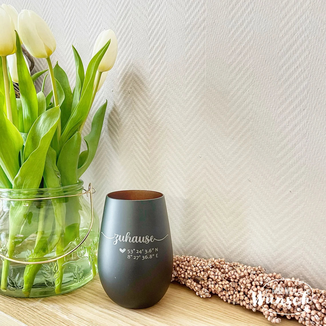 Windlicht | Koordinaten | personalisiert | Zuhause | Gravur | Kristallglas | Erinnerungslicht | Vase | Maritim | Maritimes Geschenk
