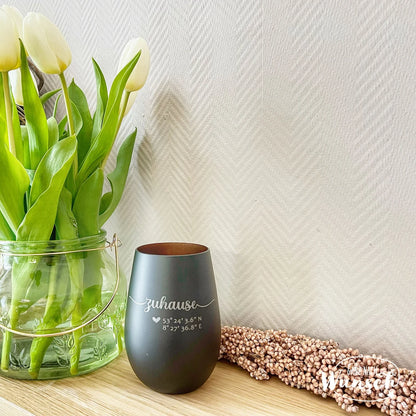 Windlicht | Koordinaten | personalisiert | Zuhause | Gravur | Kristallglas | Erinnerungslicht | Vase | Maritim | Maritimes Geschenk