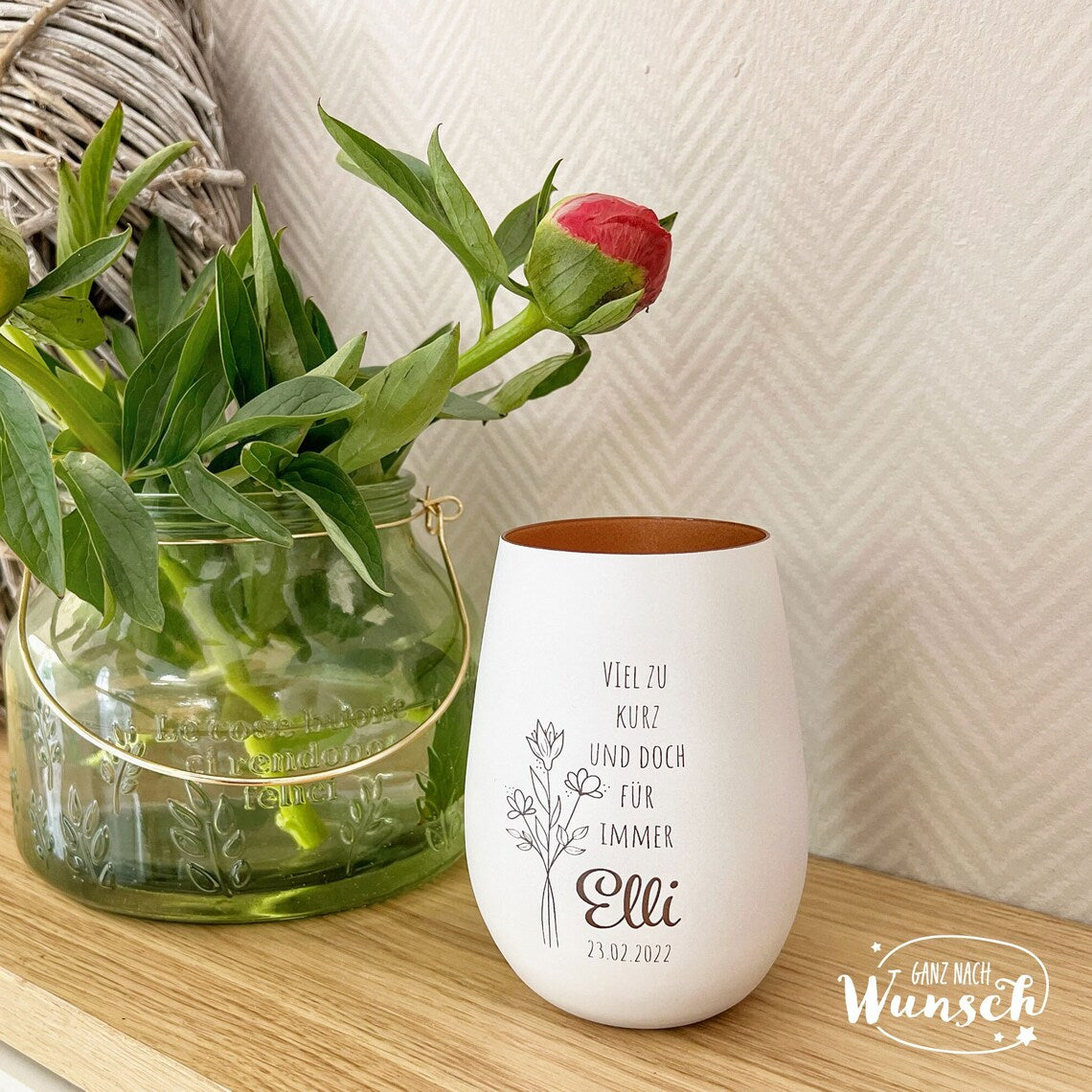 Personalisiertes Windlicht | Gravur | Kristallglas | Erinnerungslicht | Vase | Beerdigung | Trauer | Trauerlicht | Gedenklicht | Sternenkind