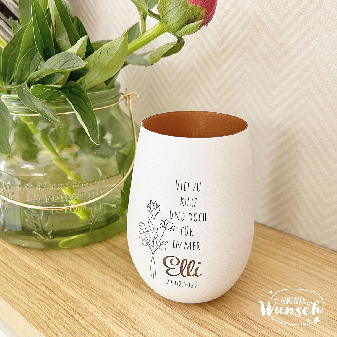 Personalisiertes Windlicht | Gravur | Kristallglas | Erinnerungslicht | Vase | Beerdigung | Trauer | Trauerlicht | Gedenklicht | Sternenkind
