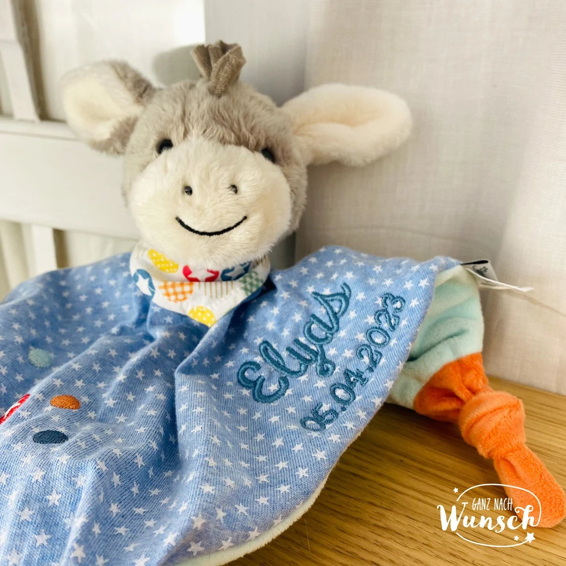 Sterntaler | Babytuch | Schmusetuch | Geschenk zur Geburt | Schnuffeltuch | mit Stick | personalisierbar | Baby | Knoten | Musselin