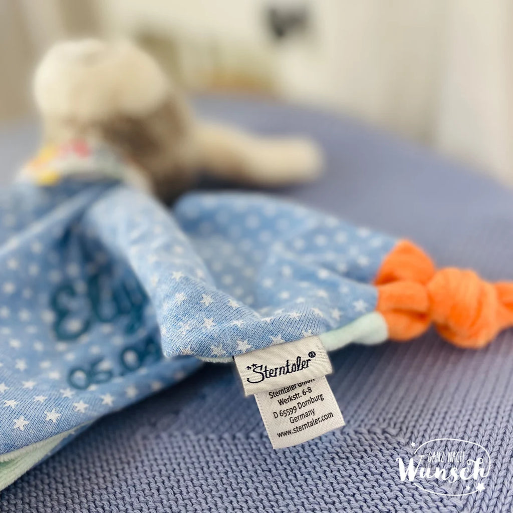 Sterntaler | Babytuch | Schmusetuch | Geschenk zur Geburt | Schnuffeltuch | mit Stick | personalisierbar | Baby | Knoten | Musselin