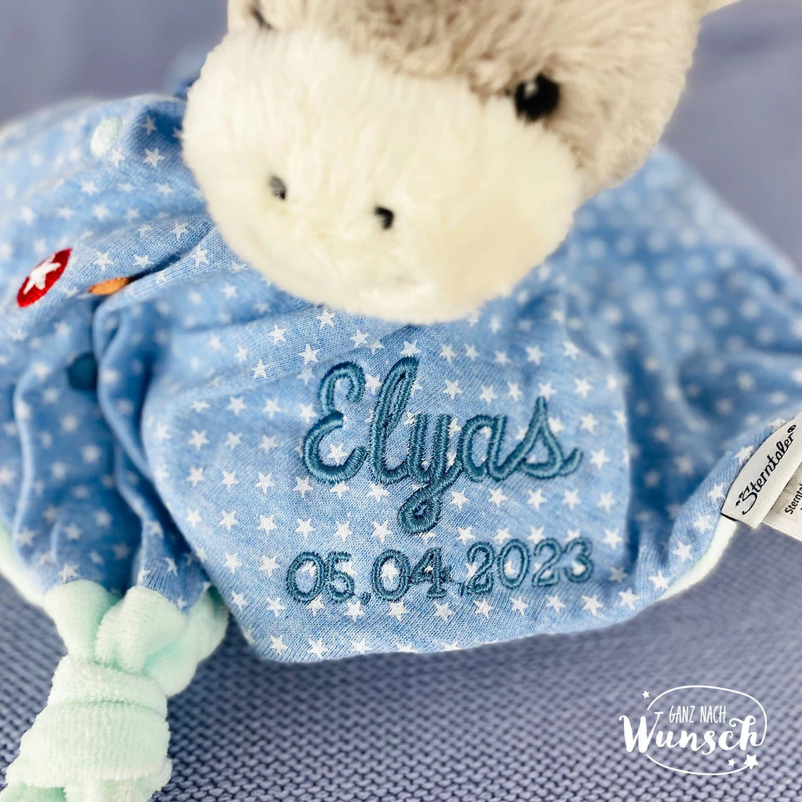 Sterntaler | Babytuch | Schmusetuch | Geschenk zur Geburt | Schnuffeltuch | mit Stick | personalisierbar | Baby | Knoten | Musselin