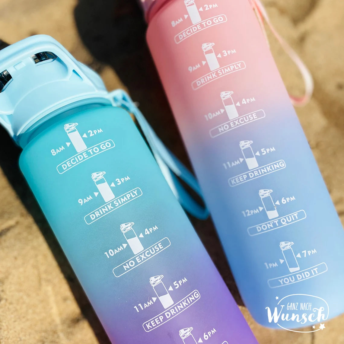 Trinkflasche mit Strohhalm | Wasserflasche personalisiert | 1 Liter | Trink Challenge | Wasser trinken | Water Challenge | Sport Flasche 1L