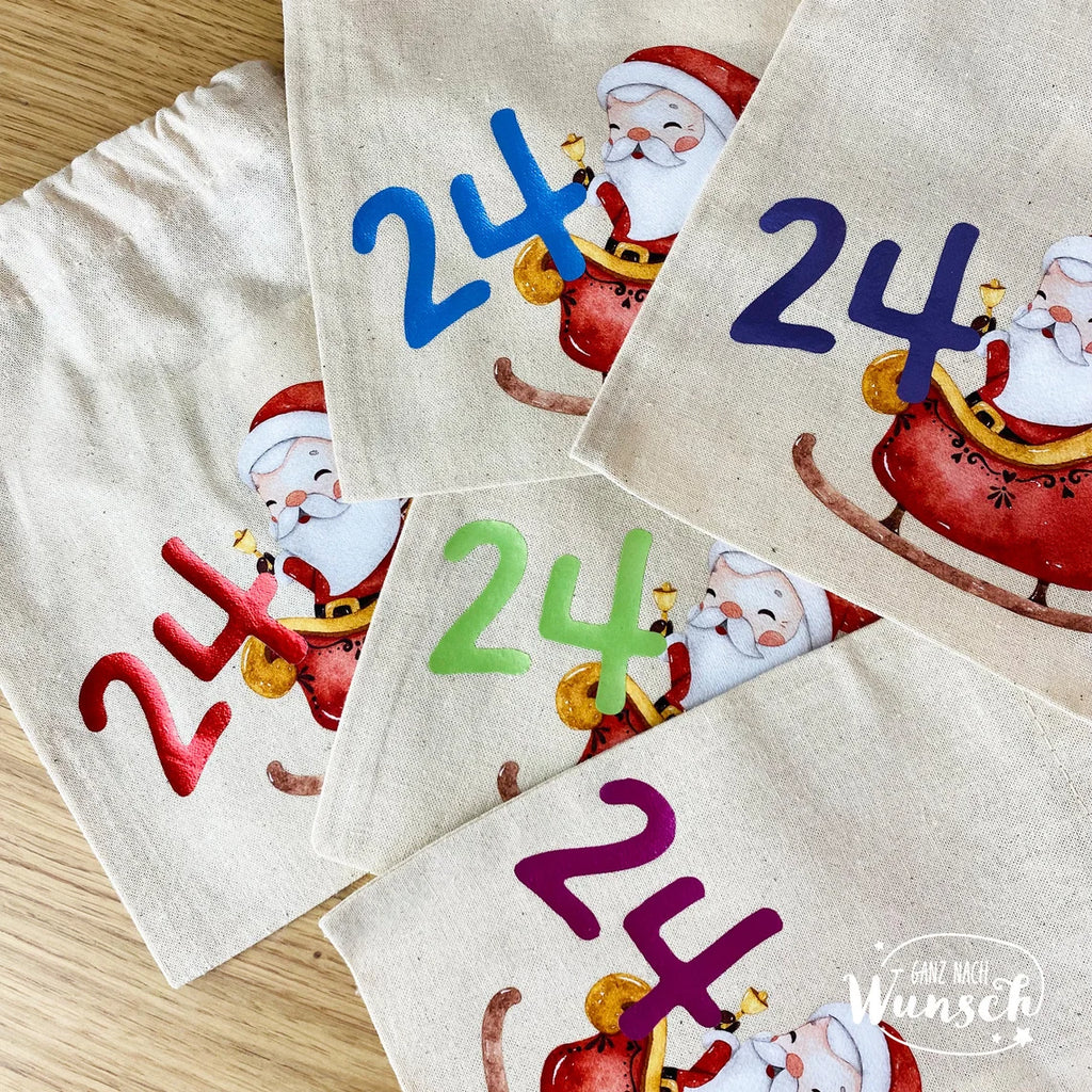 Personalisierter Adventskalender aus Holz mit Säckchen | 24 Türchen | Adventssäckchen | Holzadventskalender zum Hinhängen