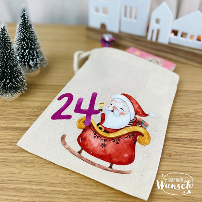 Personalisierter Adventskalender aus Holz mit Säckchen | 24 Türchen | Adventssäckchen | Holzadventskalender zum Hinhängen