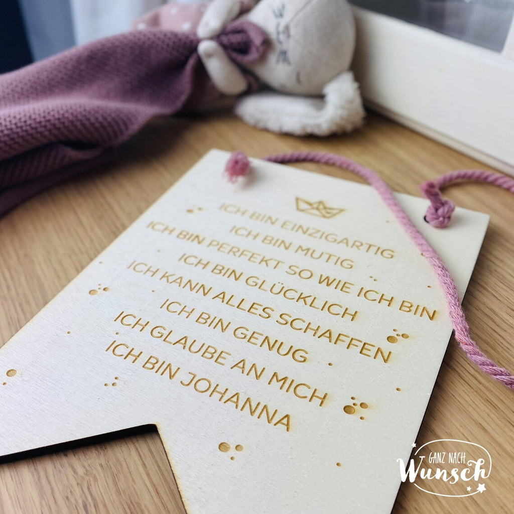Holzschild Affirmation personalisiert - Geschenk zur Geburt | Einschulung | Taufe | Konfirmation - Motivierende Sprüche