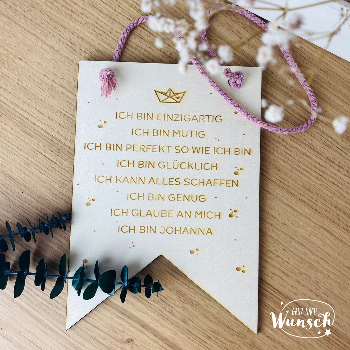 Holzschild Affirmation personalisiert - Geschenk zur Geburt | Einschulung | Taufe | Konfirmation - Motivierende Sprüche