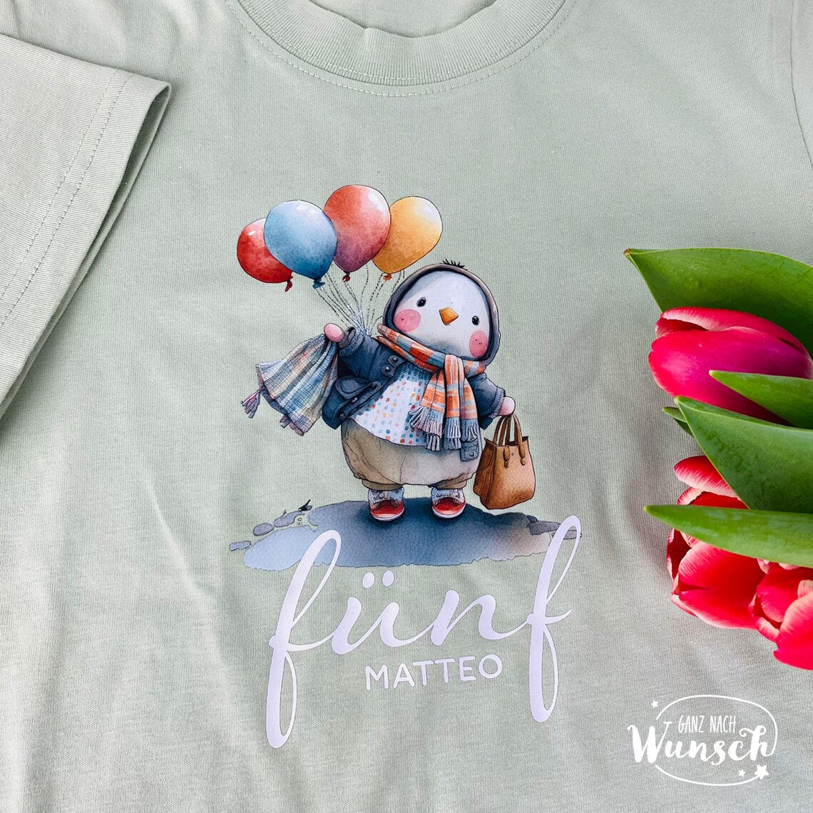 Personalisiertes Kinder-Shirt mit niedlichen Tieren, Name und Alter