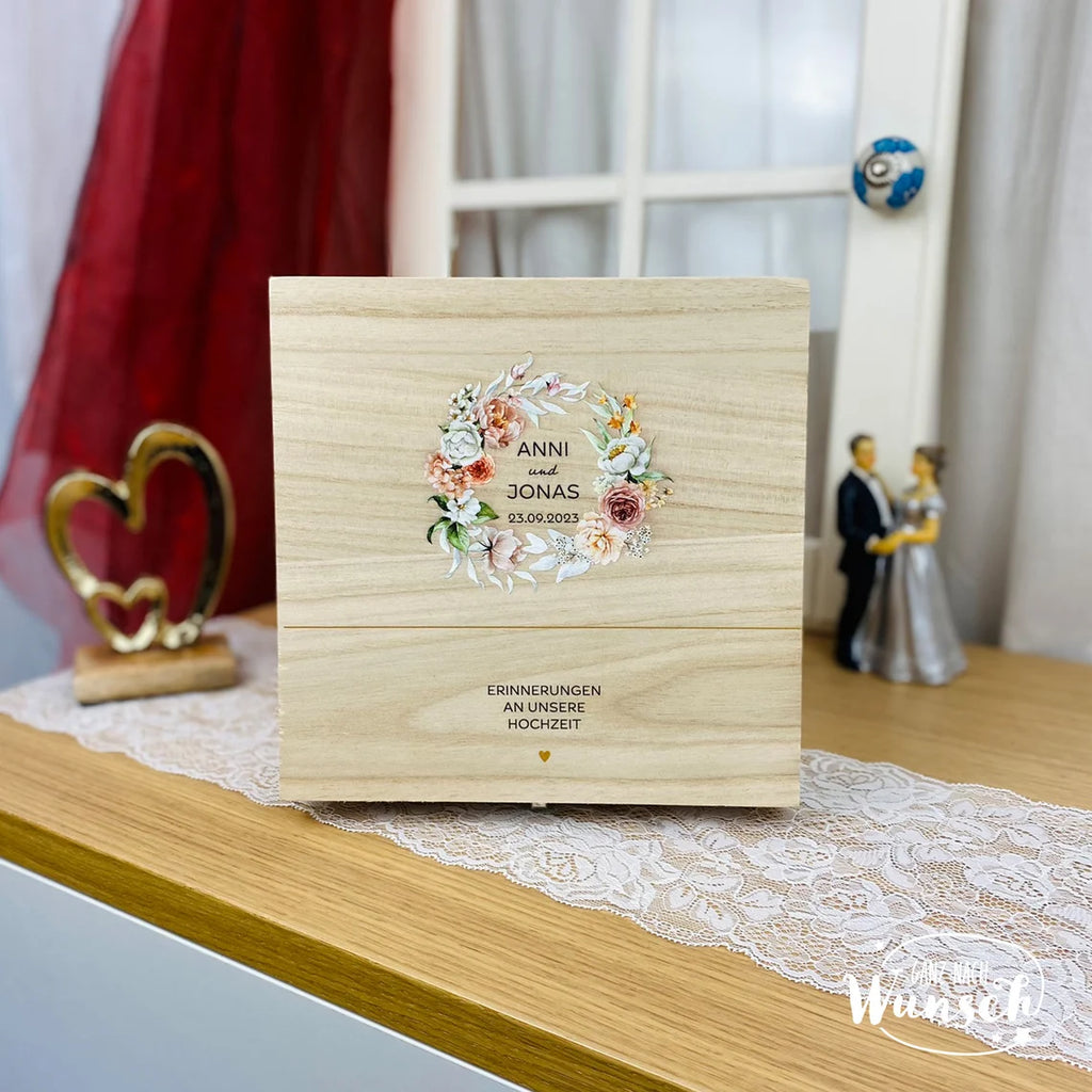 Erinnerungskiste zur Hochzeit | Personalisierte Erinnerungsbox | Holzkiste mit Bild