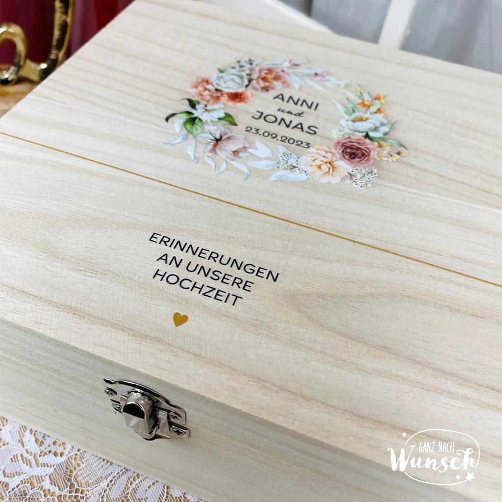 Erinnerungskiste zur Hochzeit | Personalisierte Erinnerungsbox | Holzkiste mit Bild