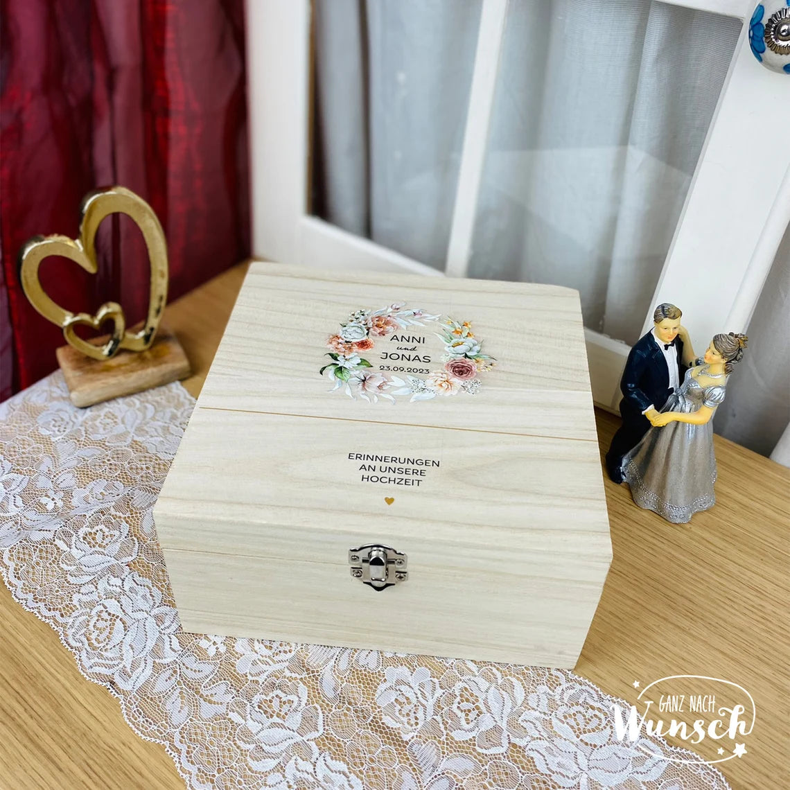 Erinnerungskiste zur Hochzeit | Personalisierte Erinnerungsbox | Holzkiste mit Bild