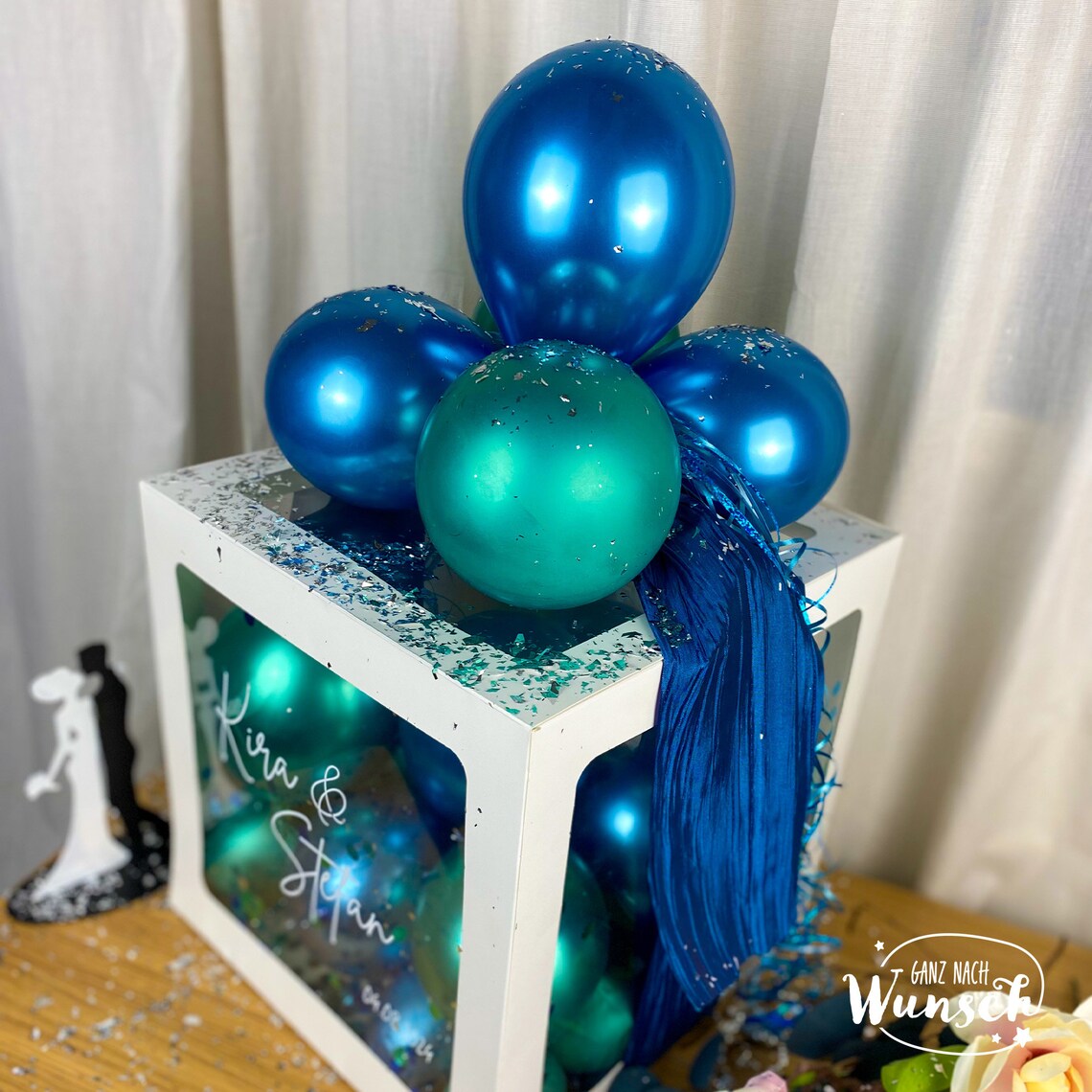 Personalisierte Geschenkbox zur Hochzeit, Ballonbox, Geschenkverpackung mit Luftballons, kreatives Hochzeitsgeschenk, Deko