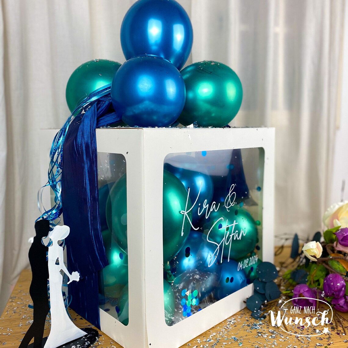 Personalisierte Geschenkbox zur Hochzeit, Ballonbox, Geschenkverpackung mit Luftballons, kreatives Hochzeitsgeschenk, Deko