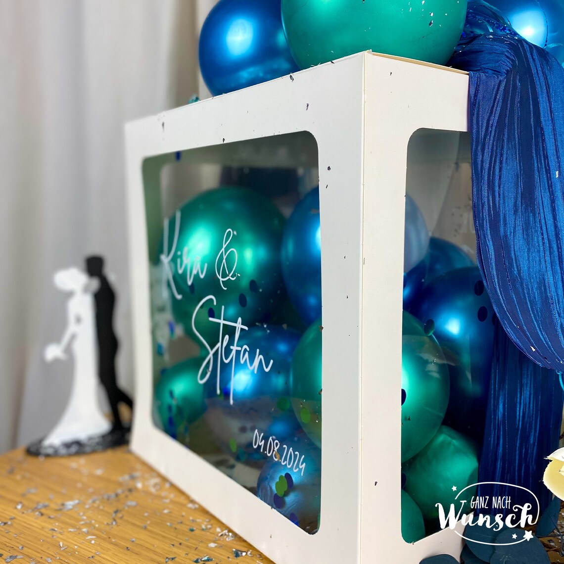 Personalisierte Geschenkbox zur Hochzeit, Ballonbox, Geschenkverpackung mit Luftballons, kreatives Hochzeitsgeschenk, Deko