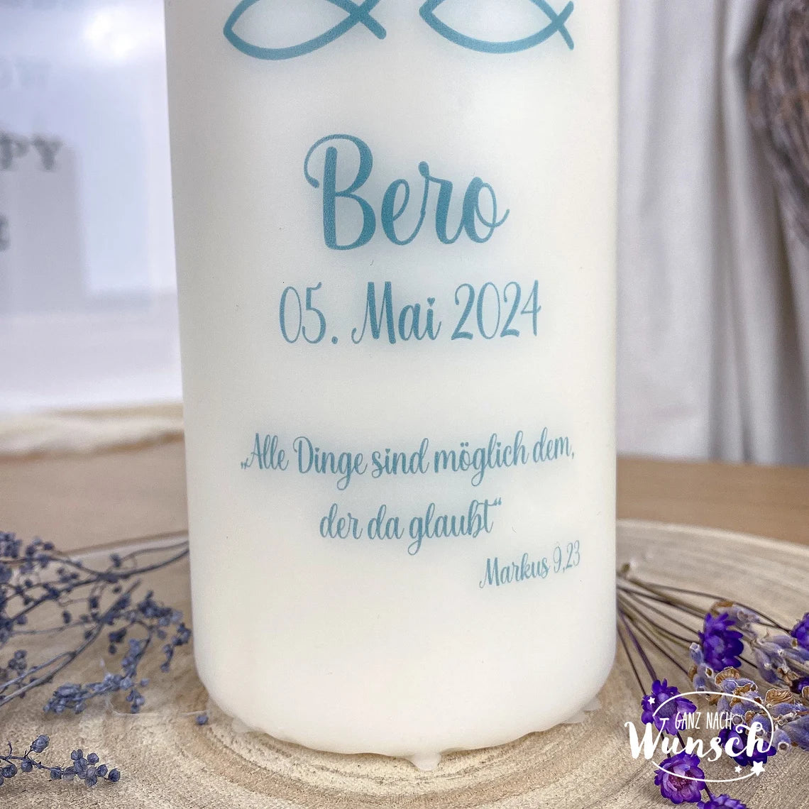 Personalisierte Konfirmationskerze mit Segelboot, Fischen und inspirierendem Vers, besonderes Geschenk zur Konfirmation, Kommunion, Taufe