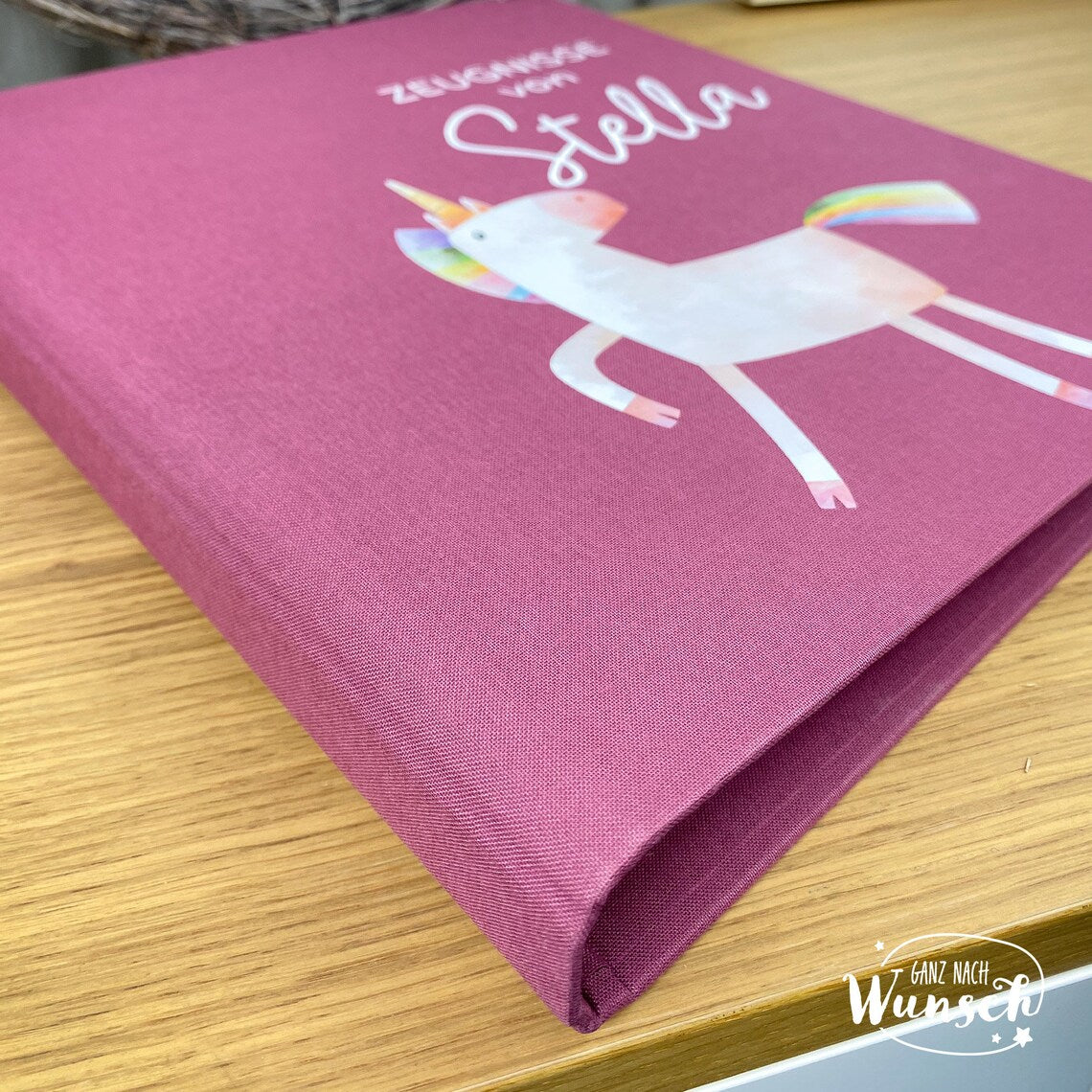 Personalisierte Zeugnismappe für Mädchen mit Einhorn | Zeugnisordner DIN A4 | Dokumentenmappe Kinder | Geschenk zur Einschulung | Schulkind