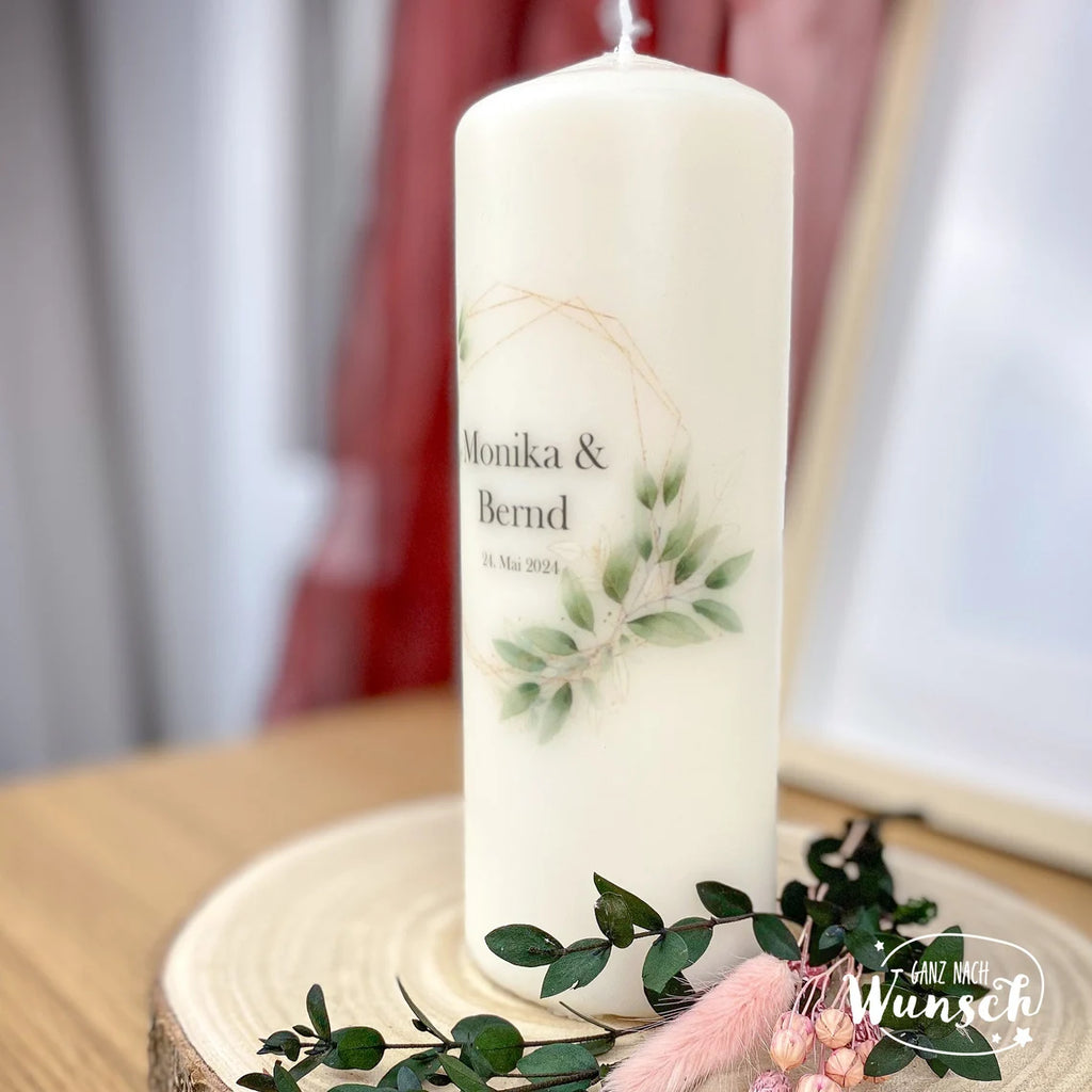 Personalisierte Kerze zur Hochzeit mit Name & Datum, Geschenk zur Hochzeit, hochwertige Stumpenkerze, Hochzeitskerze, Traukerze, Jubiläum