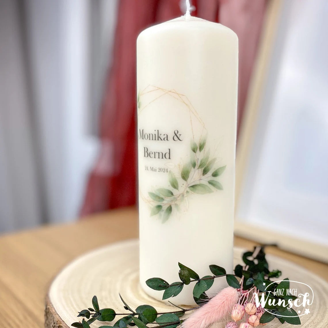 Personalisierte Kerze zur Hochzeit mit Name & Datum, Geschenk zur Hochzeit, hochwertige Stumpenkerze, Hochzeitskerze, Traukerze, Jubiläum