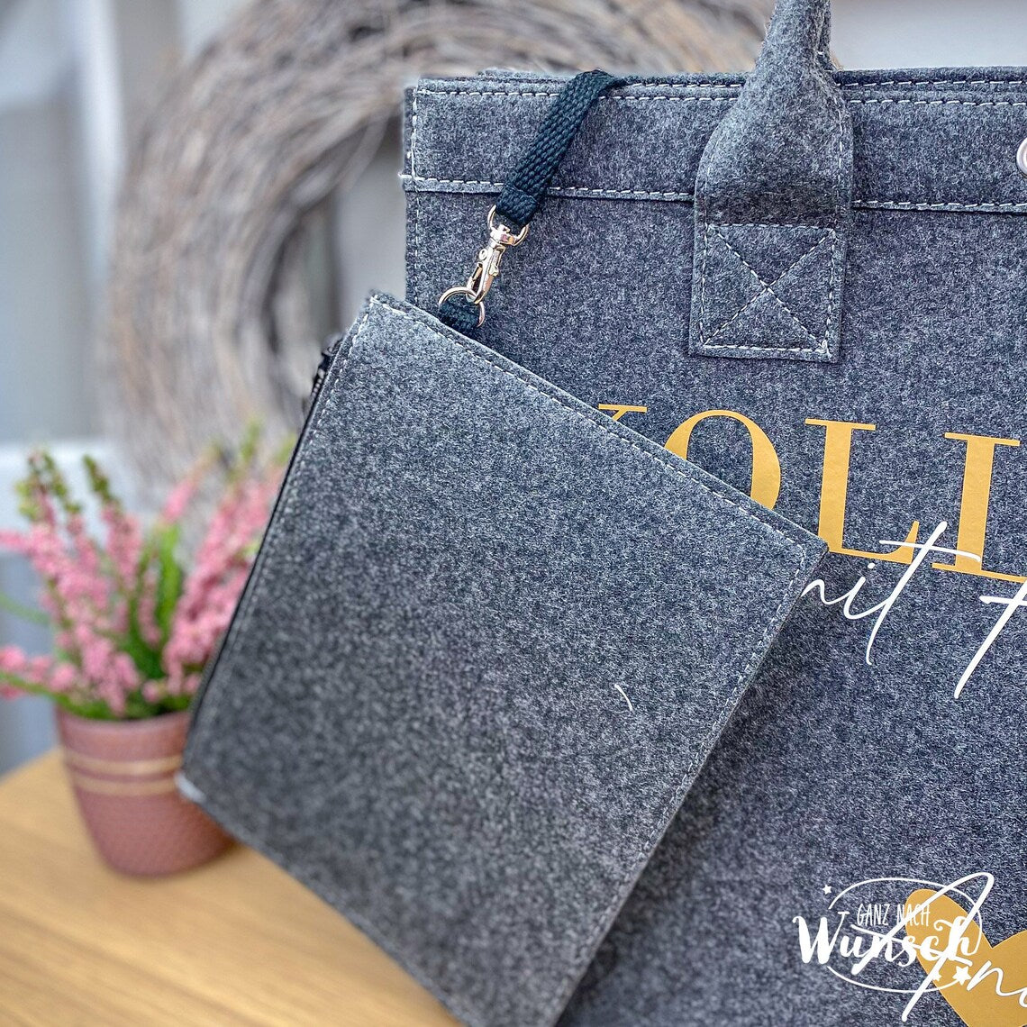 Filztasche Kollegin mit Herz | personalisiert | Geschenk für Frau, Erzieherin, Lehrerin | Tasche mit Namen | Filz Shopper | Einkaufstasche