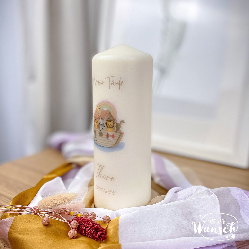 Personalisierte Taufkerze | Geburt | Konfirmationskerze | Kommunion | Hochzeit | Geschenkidee Junge Mädchen Kind | Kerze Taufe | Arche Noah