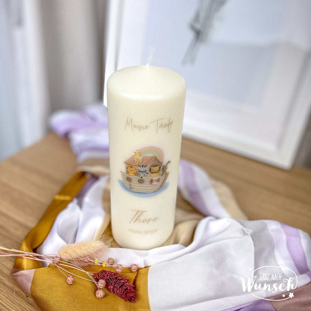 Personalisierte Taufkerze | Geburt | Konfirmationskerze | Kommunion | Hochzeit | Geschenkidee Junge Mädchen Kind | Kerze Taufe | Arche Noah