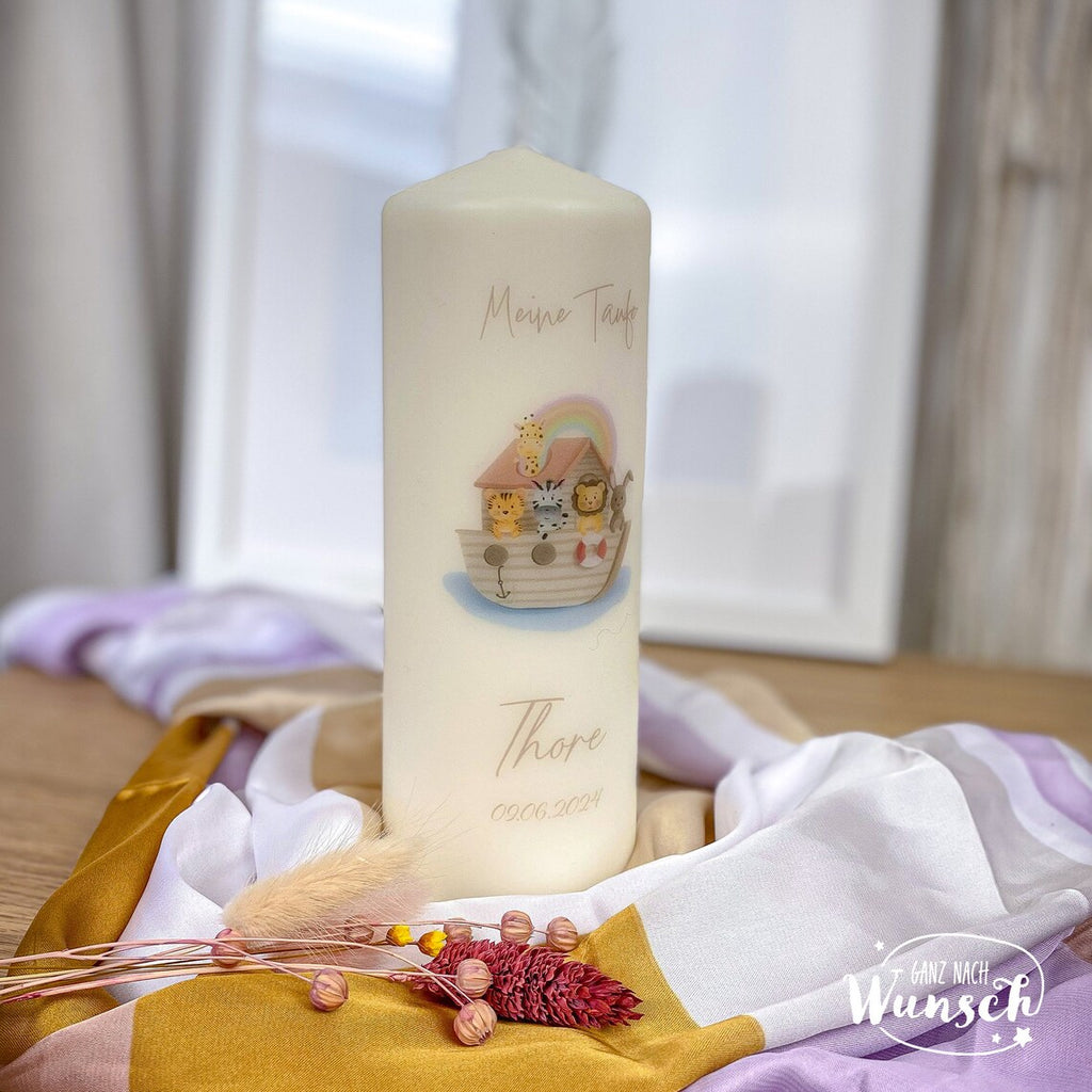 Personalisierte Taufkerze | Geburt | Konfirmationskerze | Kommunion | Hochzeit | Geschenkidee Junge Mädchen Kind | Kerze Taufe | Arche Noah