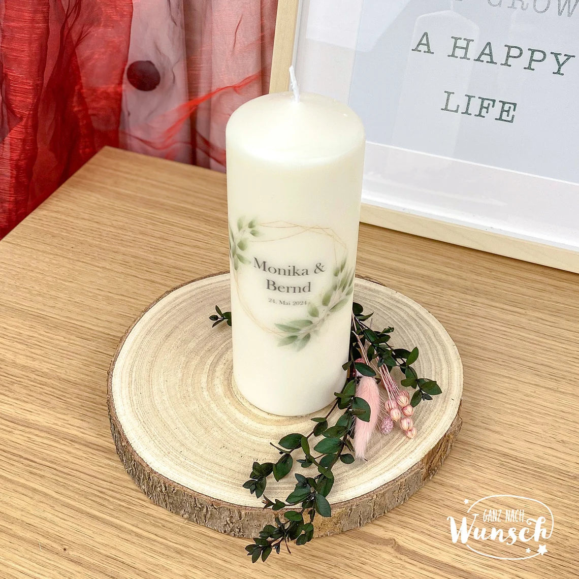 Personalisierte Kerze zur Hochzeit mit Name & Datum, Geschenk zur Hochzeit, hochwertige Stumpenkerze, Hochzeitskerze, Traukerze, Jubiläum