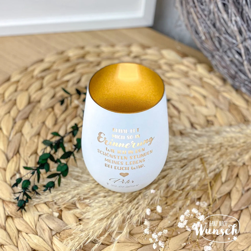 Personalisiertes Windlicht | Gravierte Gedenkkerze | Erinnerungslicht mit Gravur | Kristallglas | Vase | Trauer | Grablicht | Andenken