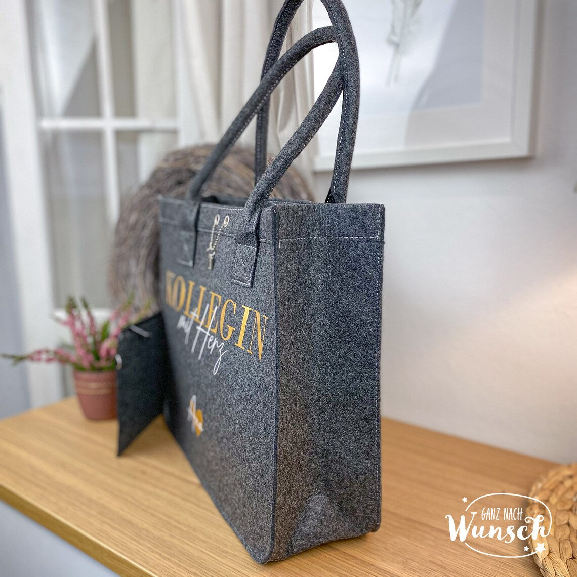 Filztasche Kollegin mit Herz | personalisiert | Geschenk für Frau, Erzieherin, Lehrerin | Tasche mit Namen | Filz Shopper | Einkaufstasche