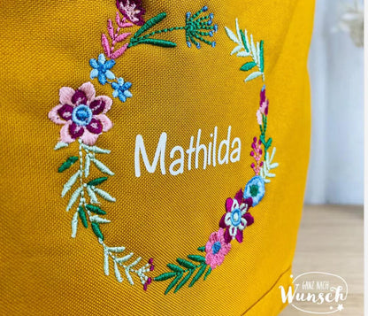Rucksack personalisiert mit Stick und Namen, Kinder | Schule, Kindergarten | Rolltop Schulrucksack | Einschulung | Outdoor | Geschenk Mama |