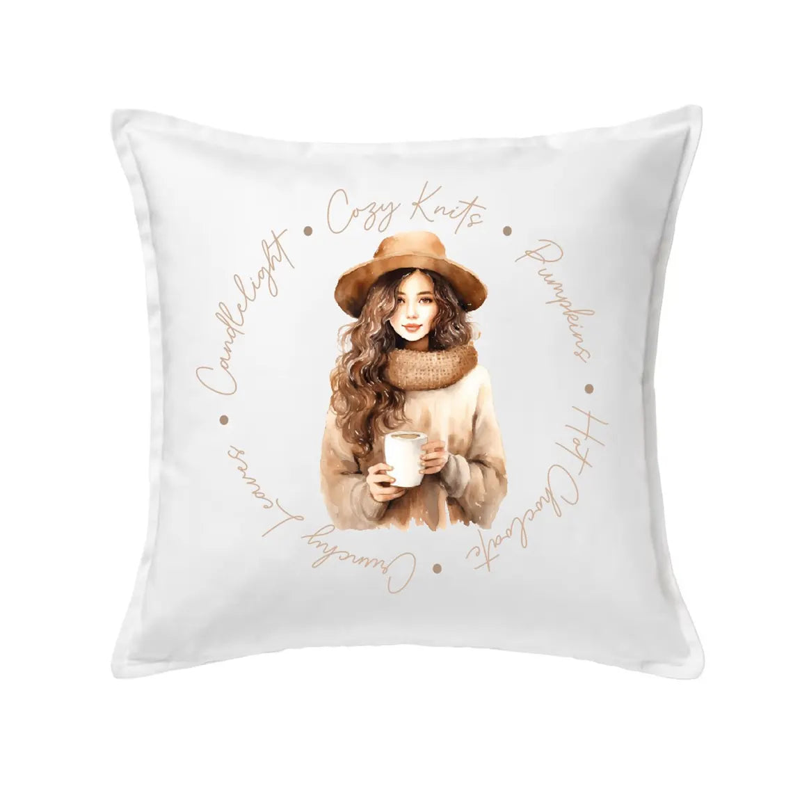 Kissenbezug | Cozy | 50x50cm | Kissenhülle | Baumwolle | Boho | Skandinavisch | Herbst | Geschenk | Blumenkranz | Beige