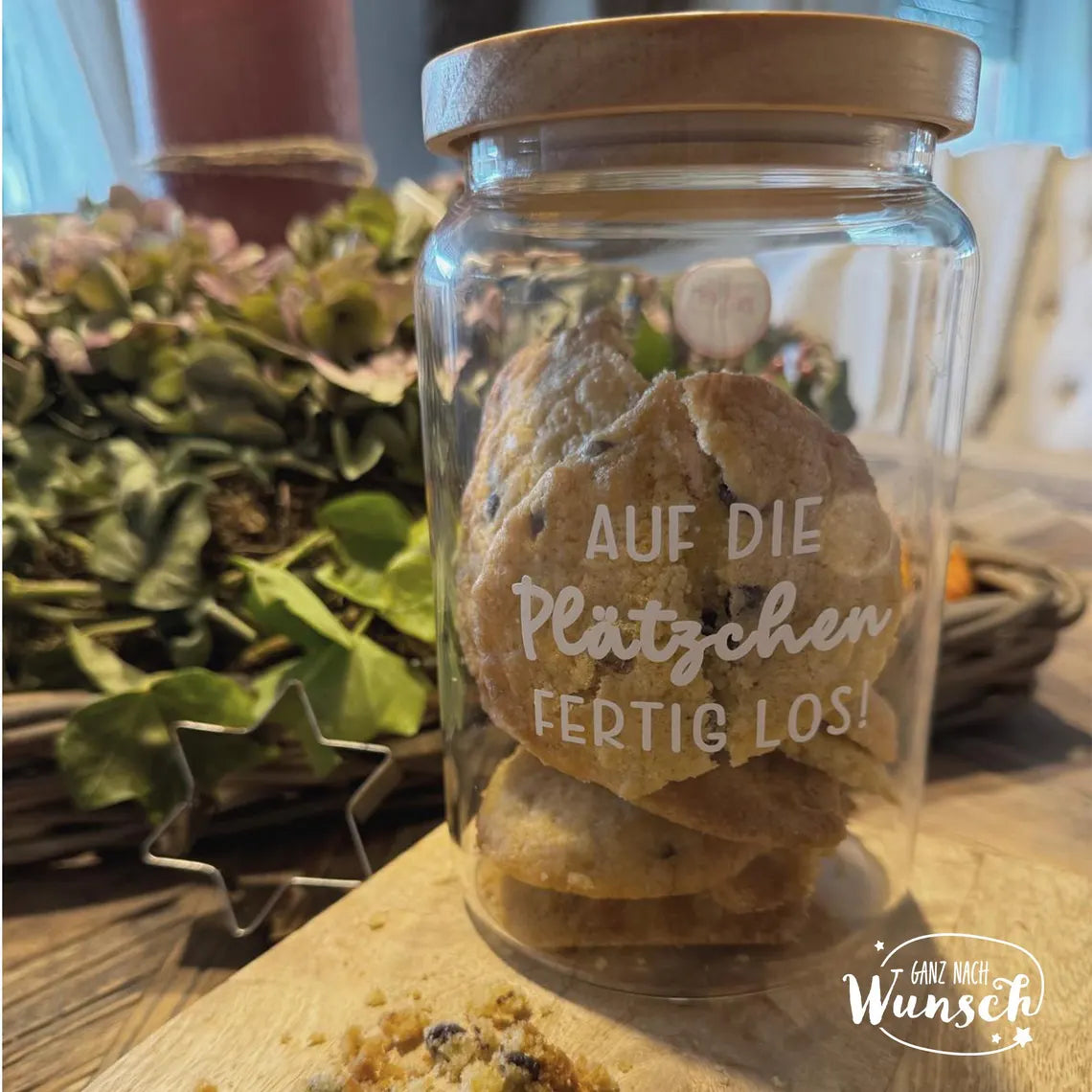 Adventskalender/ Vorratsglas Holzdeckel | Weihnachten | Keksglas | | Plott | 1270ml | Geschenk zu Weihnachten | Glas | Aufbewahrungsglas