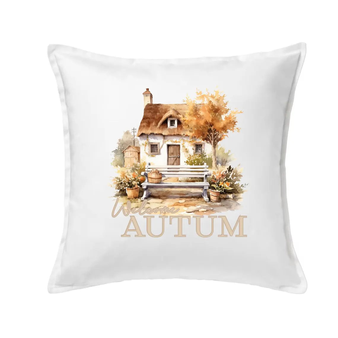 Kissenbezug | Cozy | 50x50cm | Kissenhülle | Baumwolle | Boho | Skandinavisch | Herbst | Geschenk | Blumenkranz | Beige