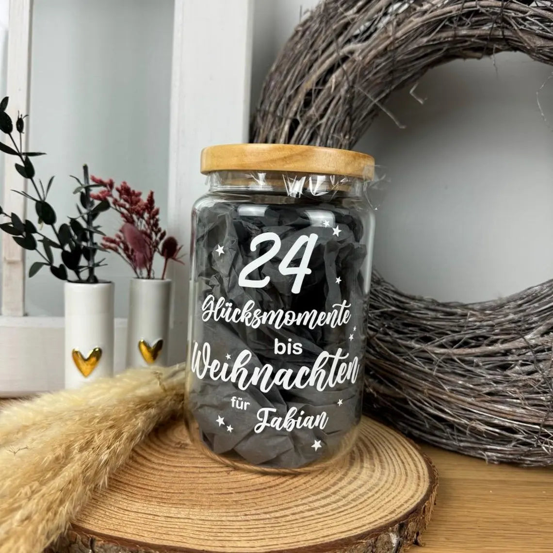 Adventskalender/ Vorratsglas Holzdeckel | Weihnachten | Keksglas | Plott | 1270ml | Geschenk zu Weihnachten | Glas | Aufbewahrungsglas