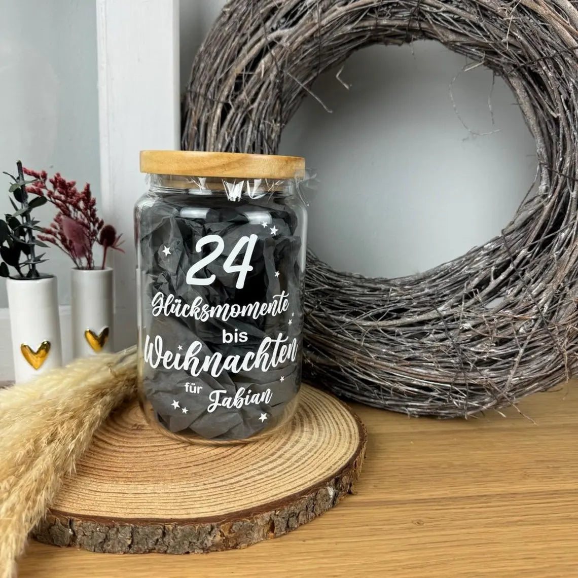Adventskalender/ Vorratsglas Holzdeckel | Weihnachten | Keksglas | Plott | 1270ml | Geschenk zu Weihnachten | Glas | Aufbewahrungsglas