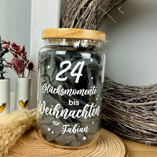 Adventskalender/ Vorratsglas Holzdeckel | Weihnachten | Keksglas | Plott | 1270ml | Geschenk zu Weihnachten | Glas | Aufbewahrungsglas