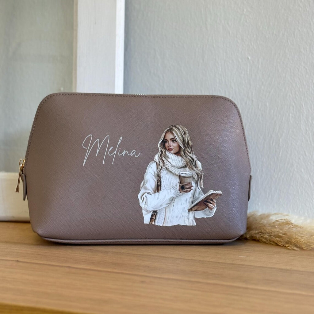 Kosmetiktasche mit tollem Frauenmotiv Personalisierung | Personalisierter Kosmetikbeutel | personalisierte Kulturtasche | Schminktasche Name